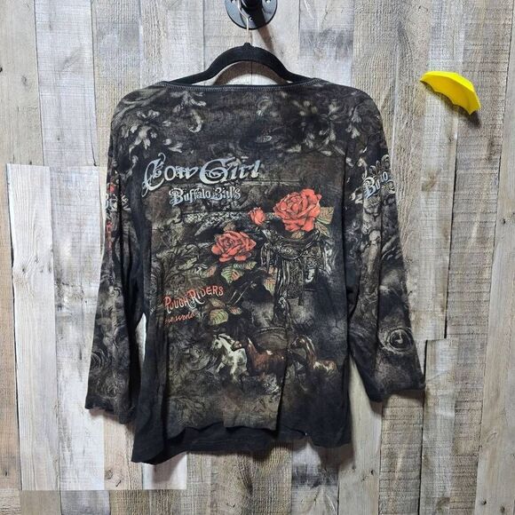 Cactus Vintage Y2K Brown All Over Print Cowgirl Western Tee - Picture 3 of 5